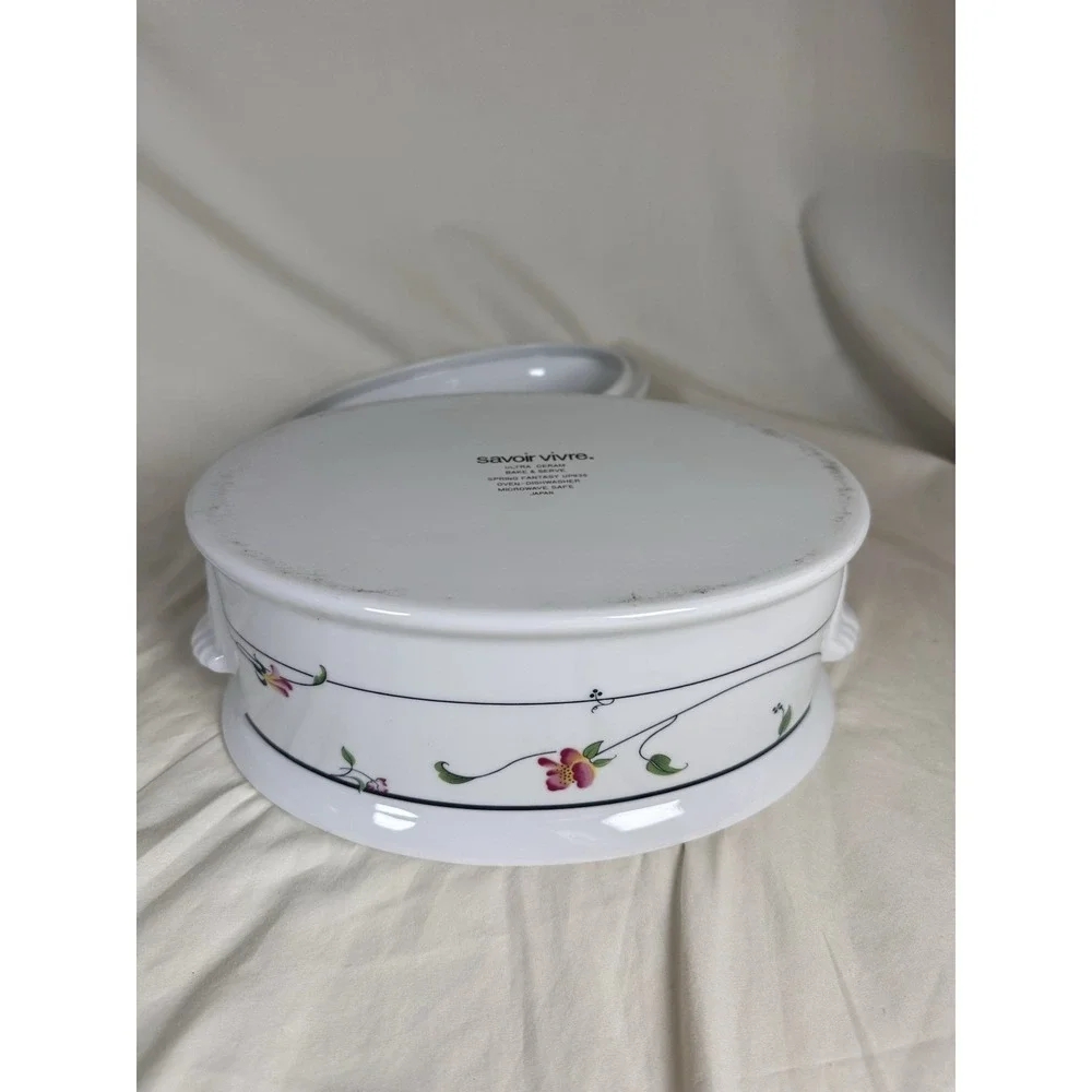 Savoir Vivre Spring Fantasy Covered Casserole Dish Japan Floral‎ Bake Serve 2 Qt